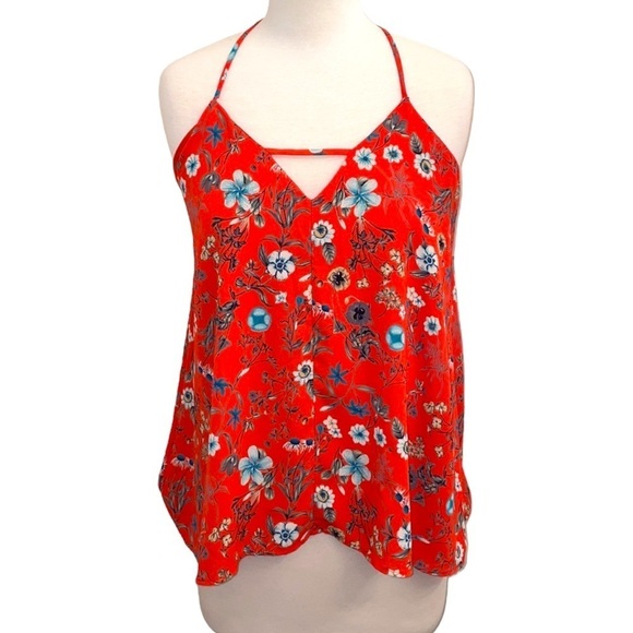 Blue Rain Tops - BLUE RAIN a-line orange floral keyhole cut string tank top women’s size medium